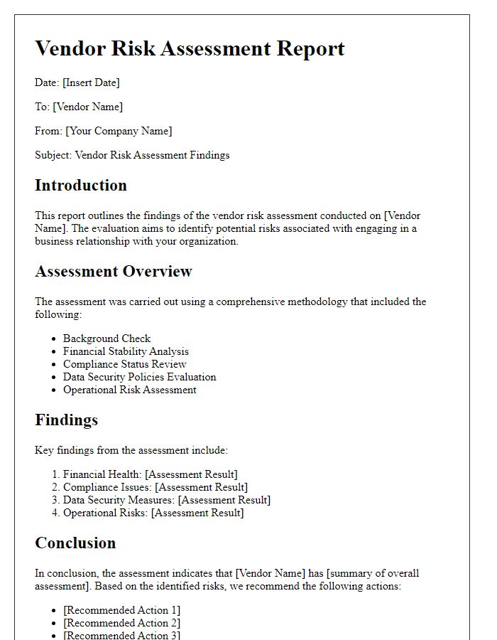 Letter template of vendor risk assessment report