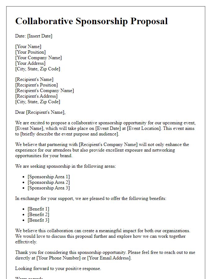 Letter template of collaborative sponsorship proposal for supplier events