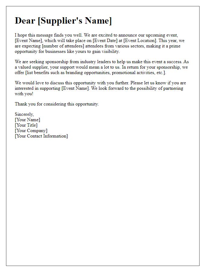 Letter template of event sponsor solicitation for suppliers