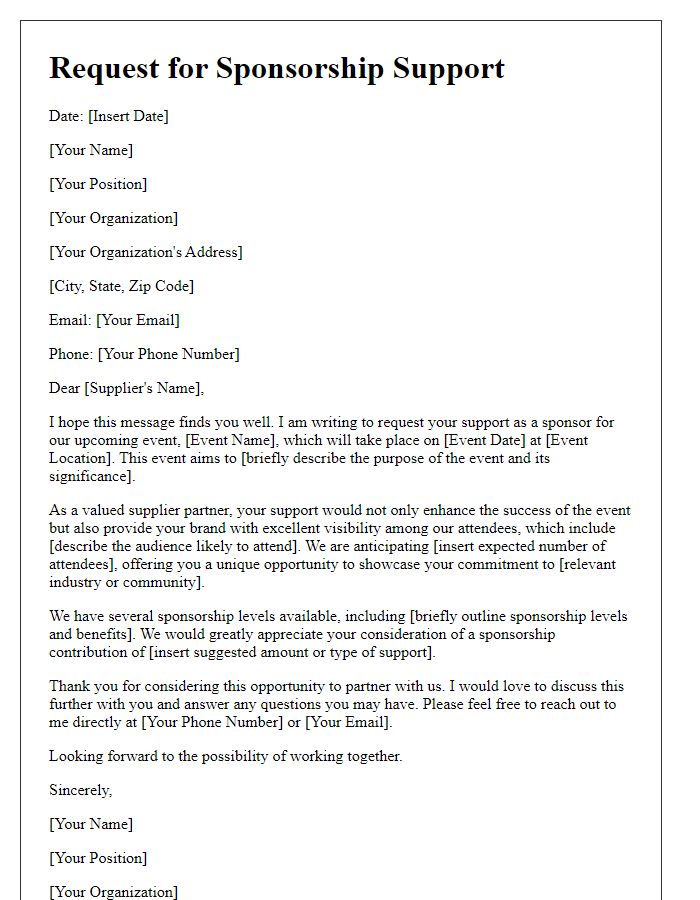 Letter template of request for sponsorship support from suppliers