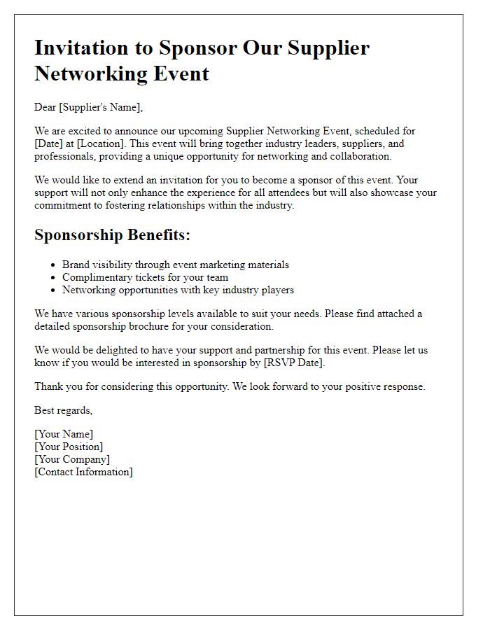 Letter template of sponsorship invitation for supplier networking event