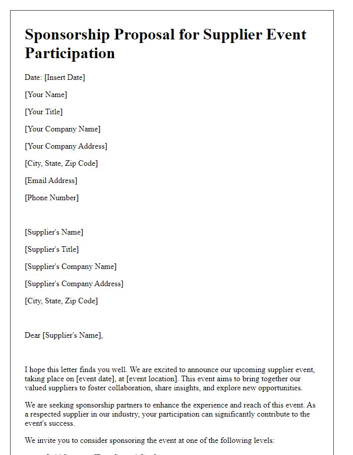 Letter template of sponsorship proposal for supplier event participation