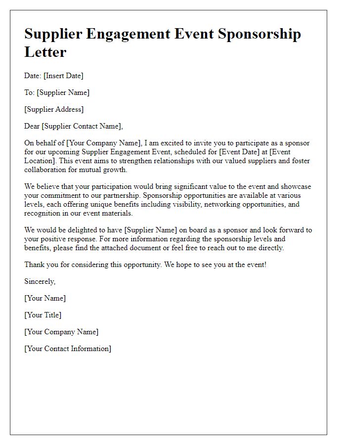 Letter template of supplier engagement event sponsorship letter