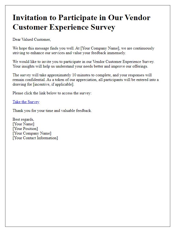 Letter template of vendor customer experience survey invitation