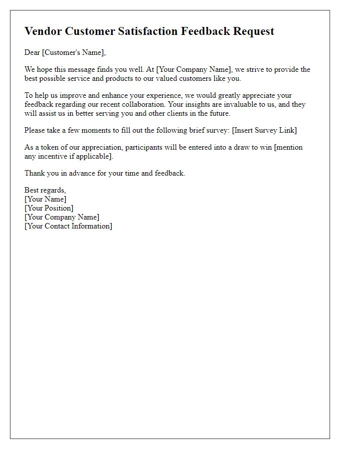 Letter template of vendor customer satisfaction feedback request