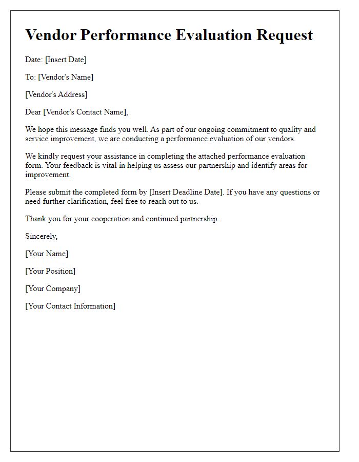 Letter template of vendor performance evaluation request