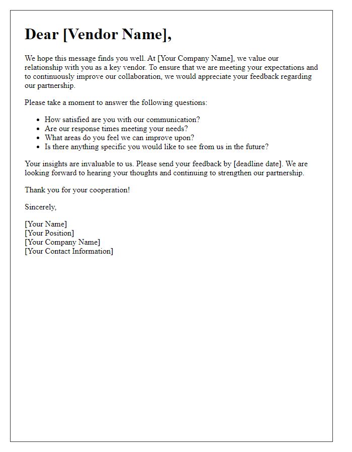 Letter template of vendor relationship feedback solicitation