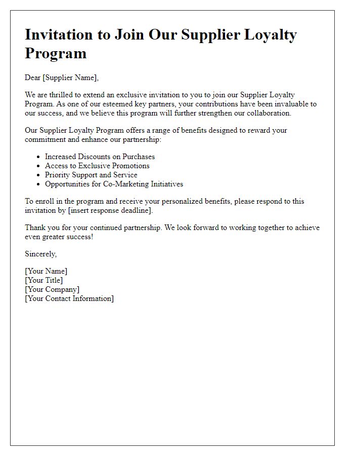 Letter template of Supplier Loyalty Program Invitation for Key Partners