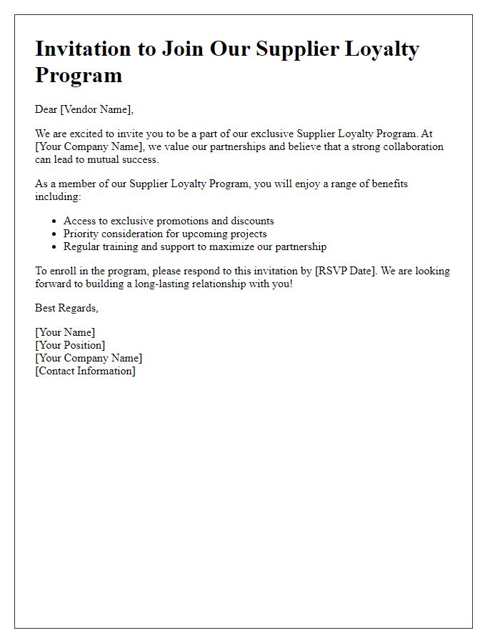 Letter template of Supplier Loyalty Program Invitation for New Vendors