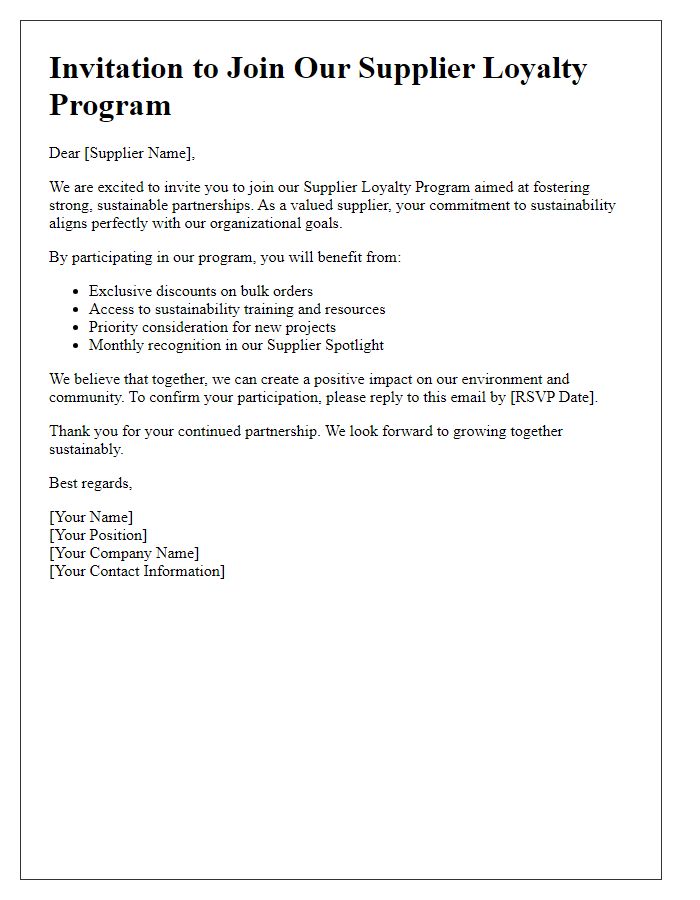 Letter template of Supplier Loyalty Program Invitation for Sustainable Partners