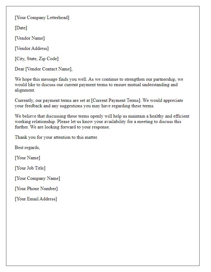 Letter template of vendor payment terms discussion