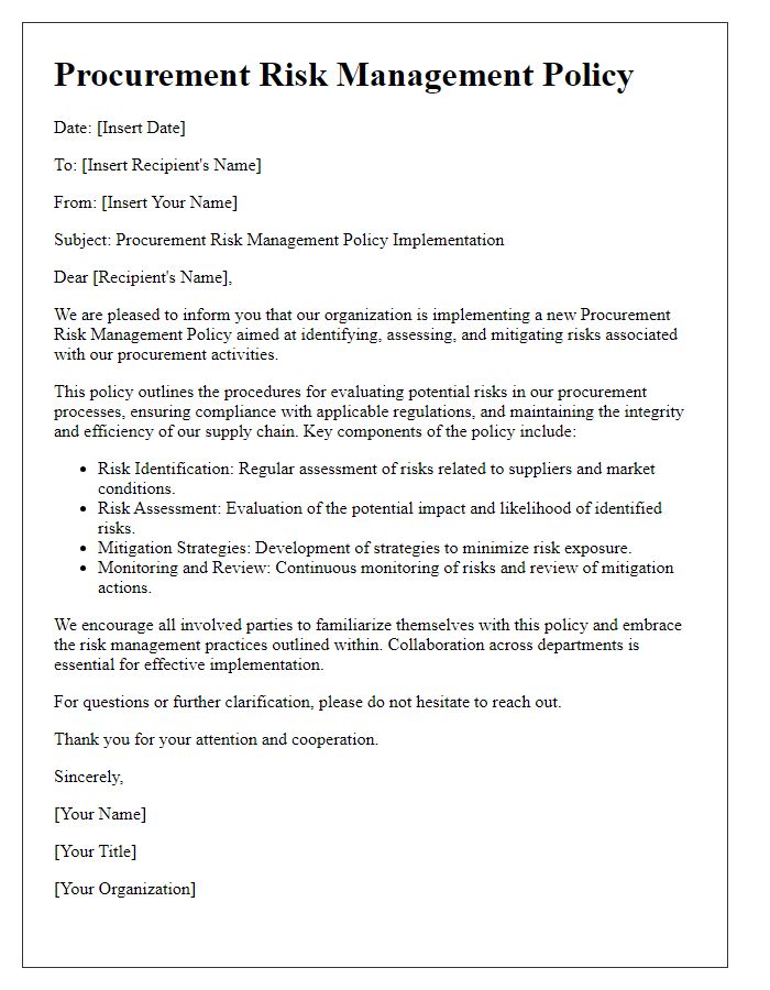 Letter template of procurement risk management policy