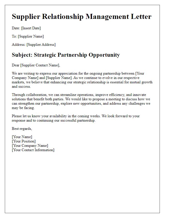 Letter template of strategic supplier relationship management