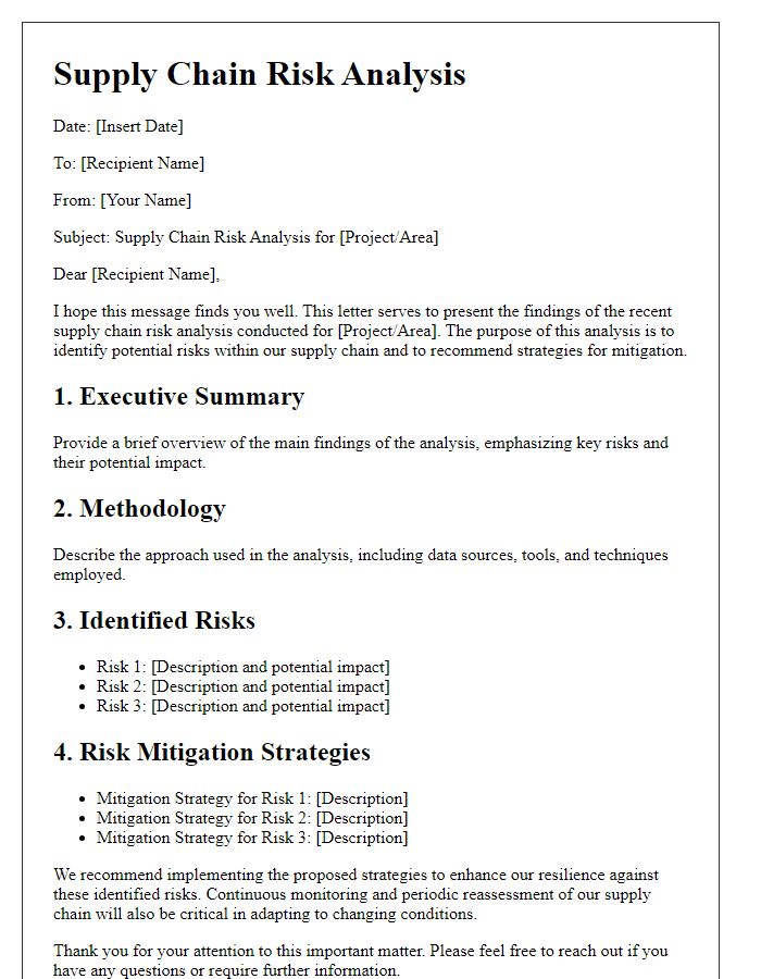 Letter template of supply chain risk analysis