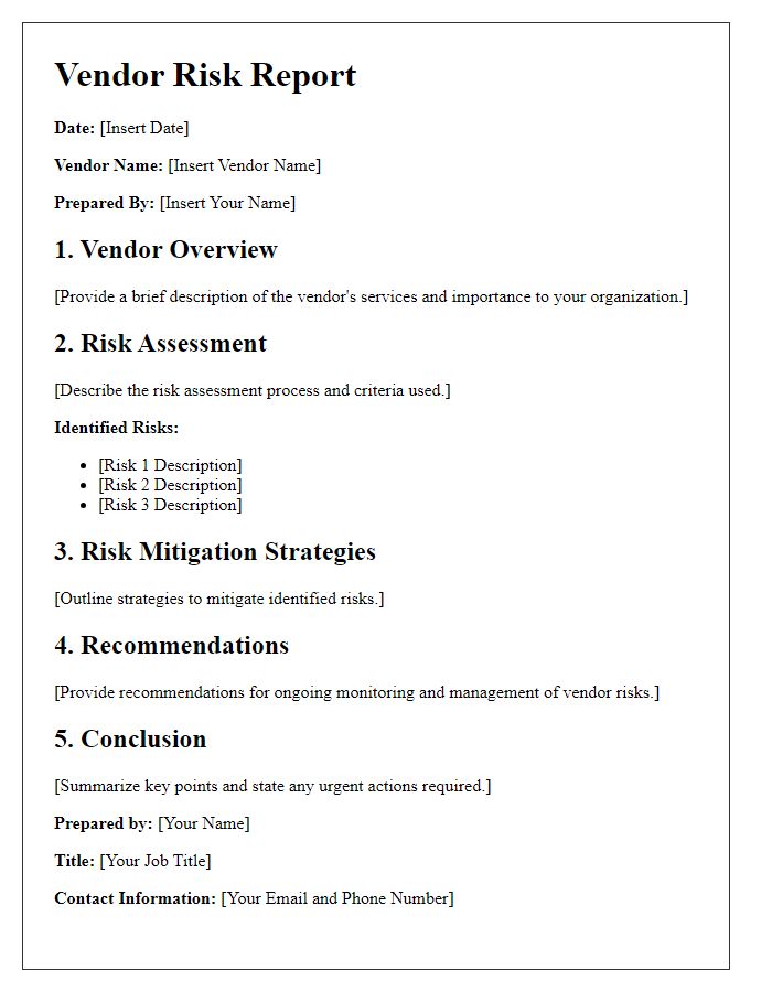 Letter template of vendor risk reporting