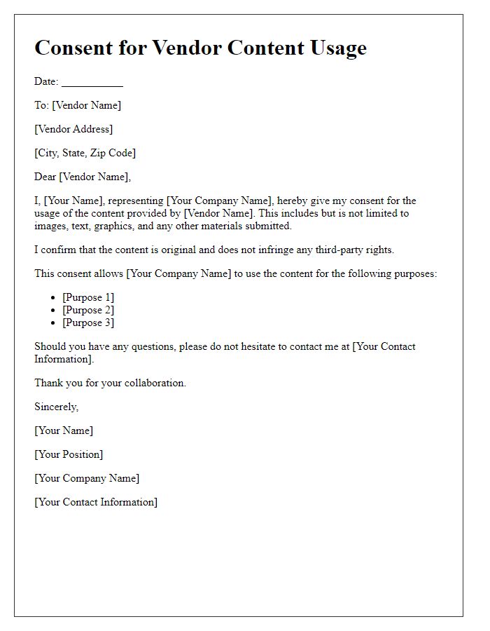 Letter template of Consent for Vendor Content Usage