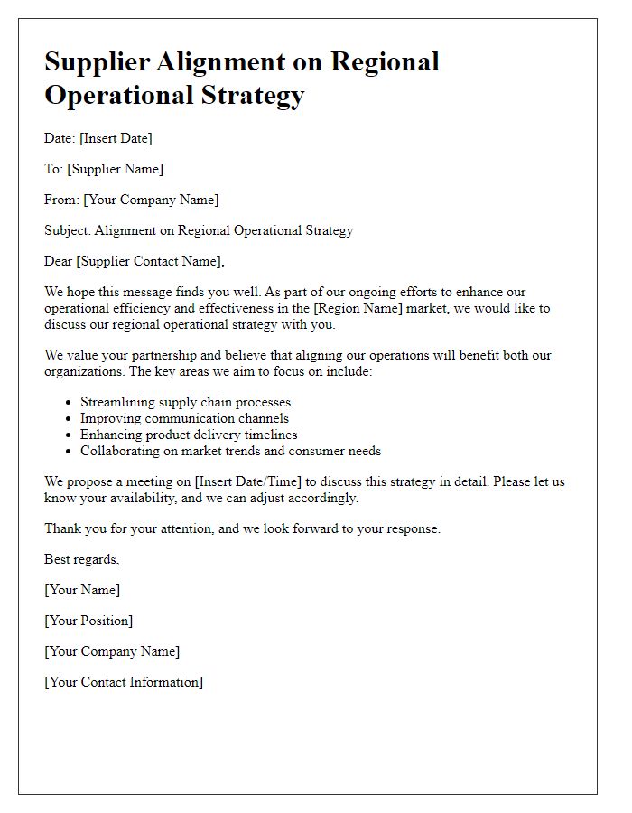 Letter template of supplier alignment on regional operational strategy