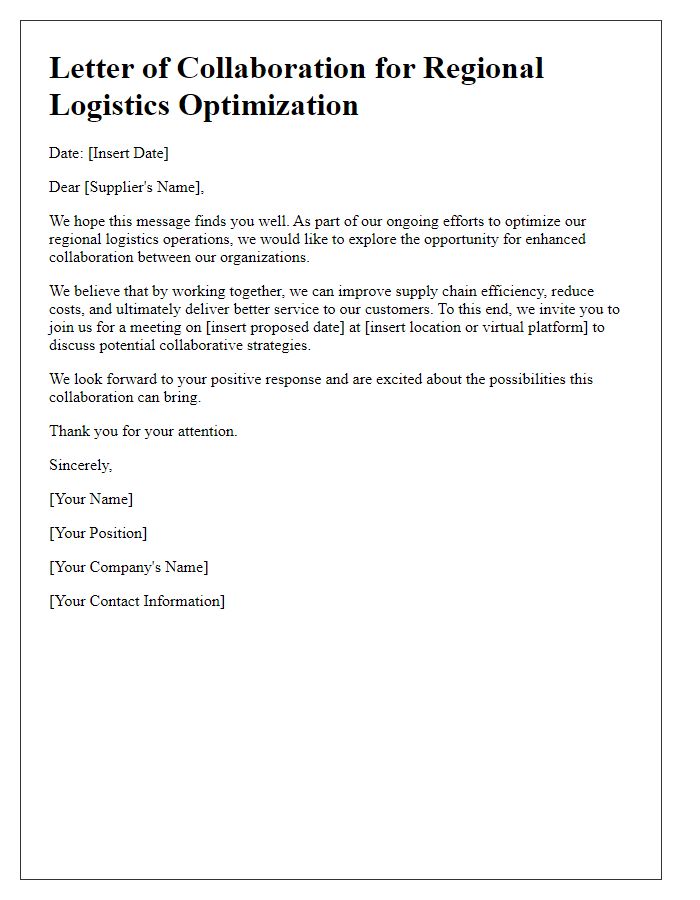 Letter template of supplier collaboration for regional logistics optimization