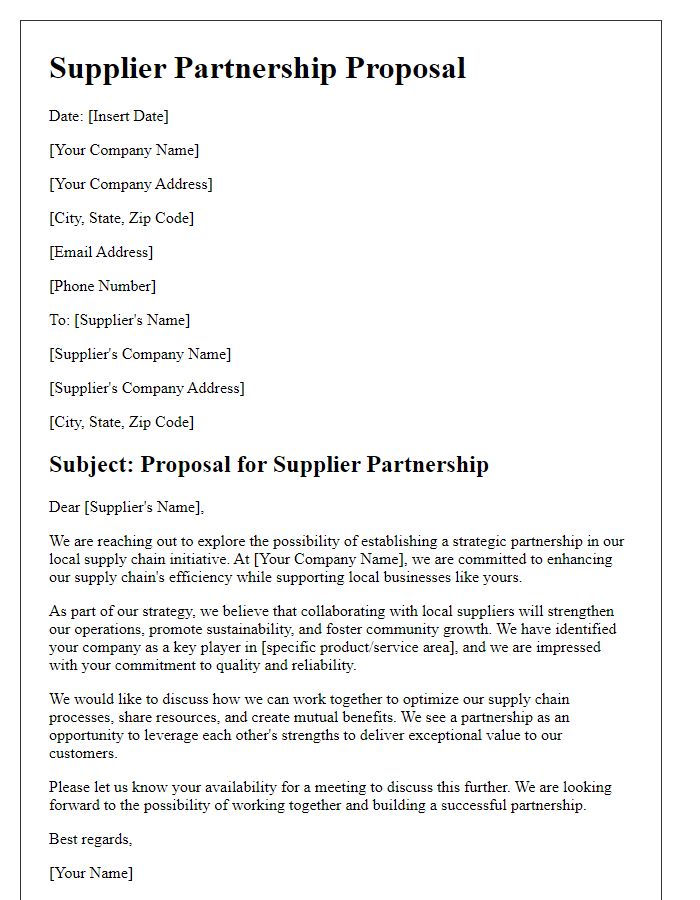 Letter template of supplier partnership in local supply chain strategy