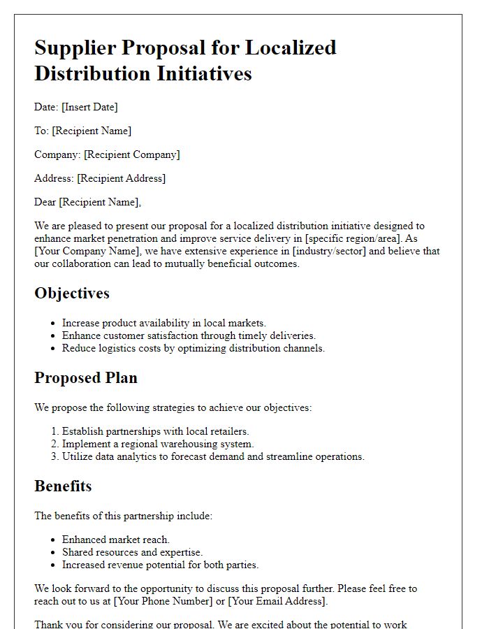 Letter template of supplier proposal for localized distribution initiatives