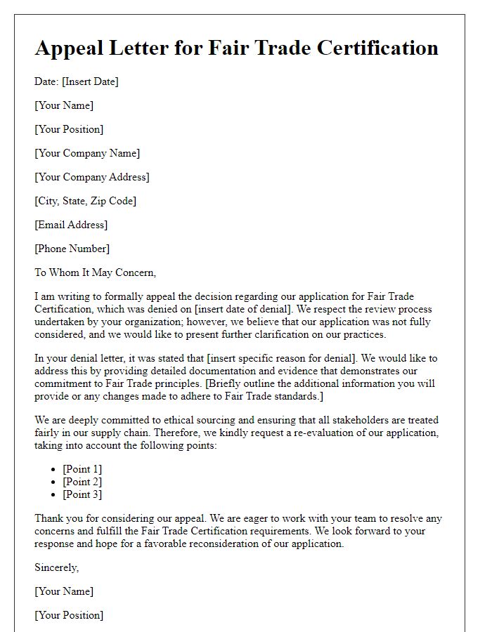 Letter template of appeal for vendor fair trade certification denial