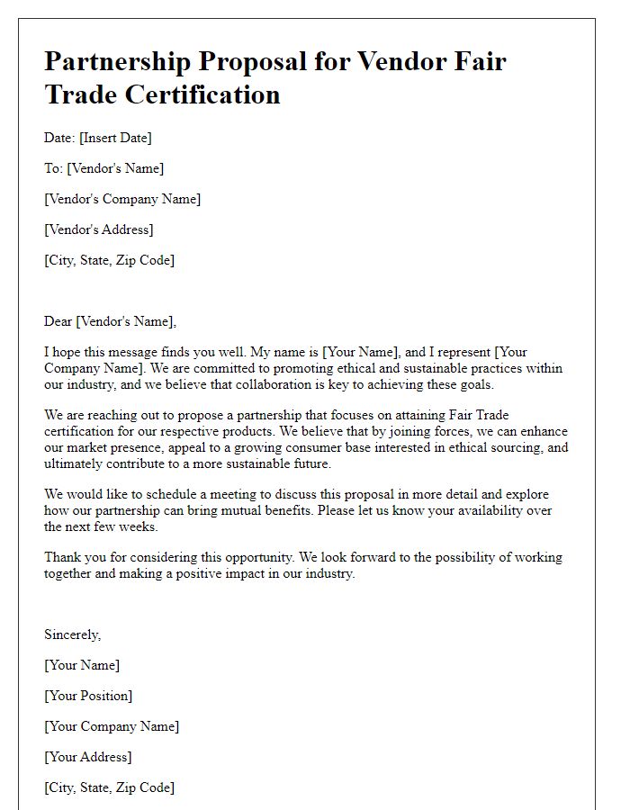 Letter template of partnership proposal for vendor fair trade certification