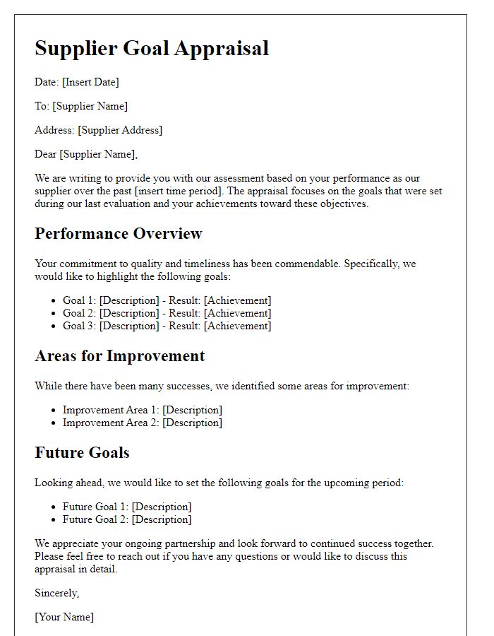 Letter template of supplier goal appraisal