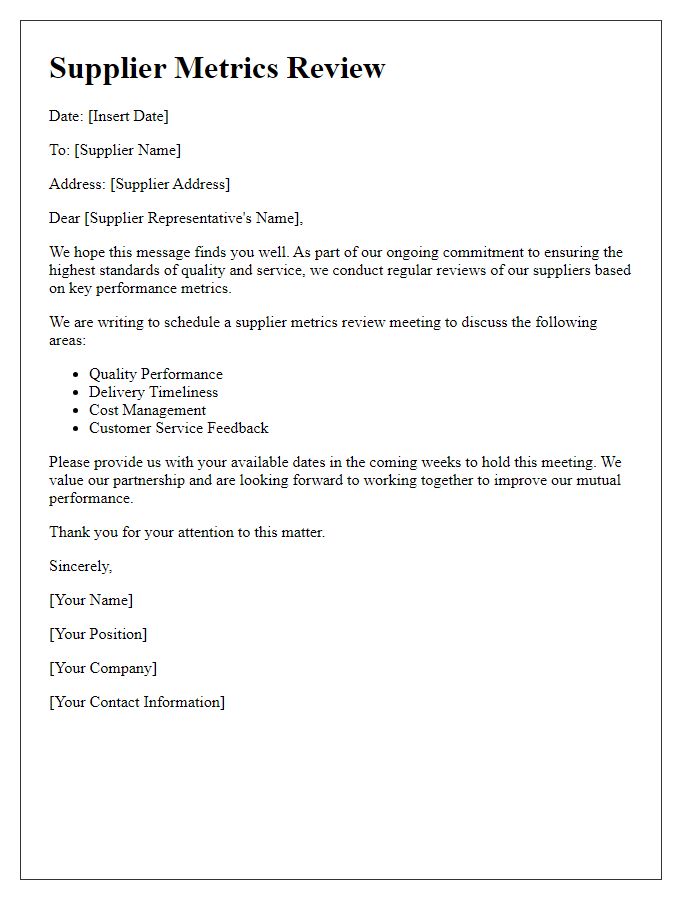 Letter template of supplier metrics review