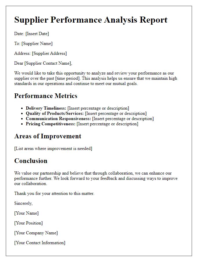 Letter template of supplier performance analysis