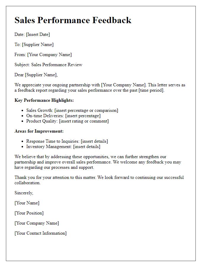 Letter template of supplier sales performance feedback