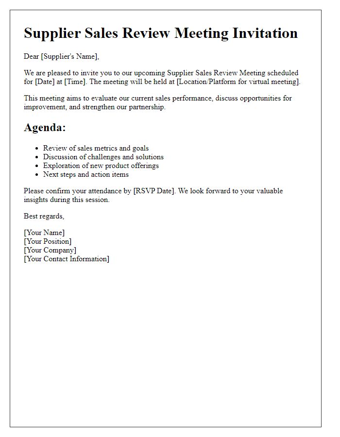 Letter template of supplier sales review meeting