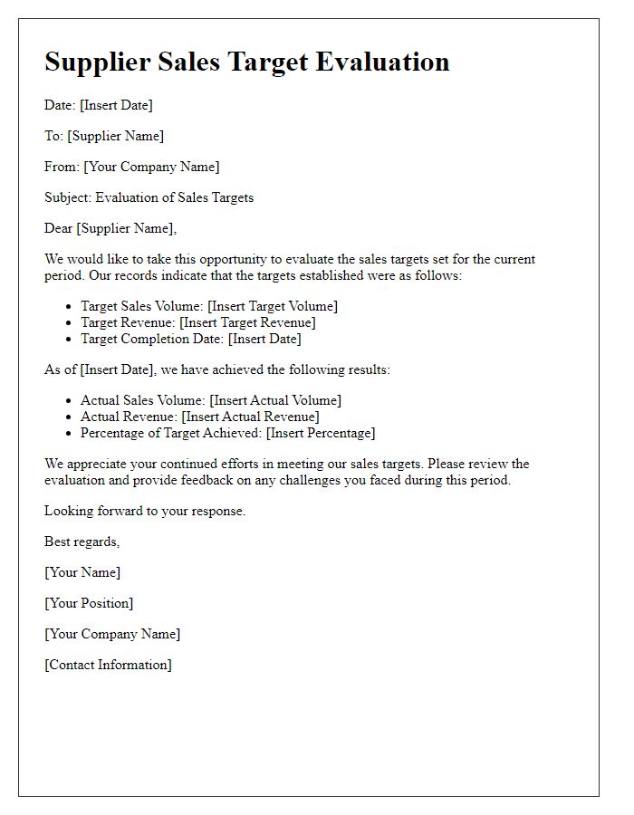 Letter template of supplier sales target evaluation