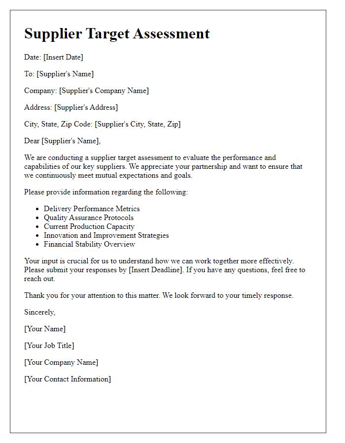 Letter template of supplier target assessment