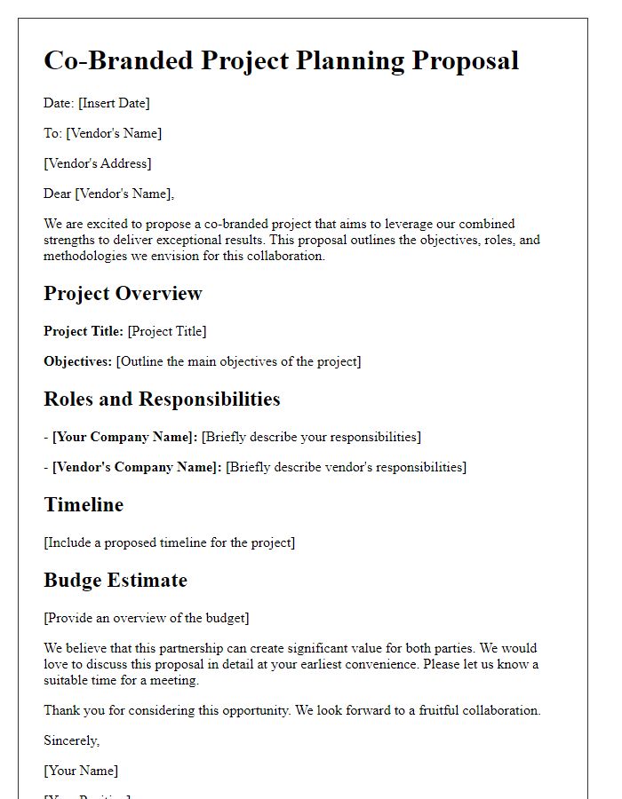 Letter template of co-branded project planning proposal for vendors