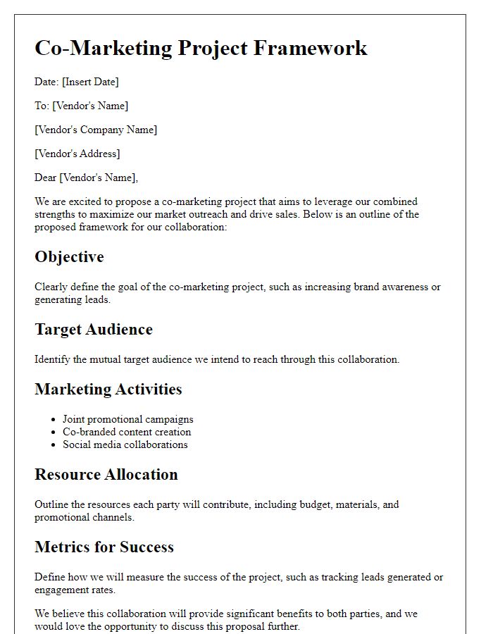 Letter template of co-marketing project framework for vendors