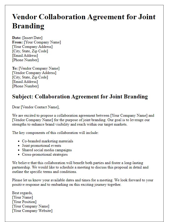 Letter template of vendor collaboration agreement for joint branding