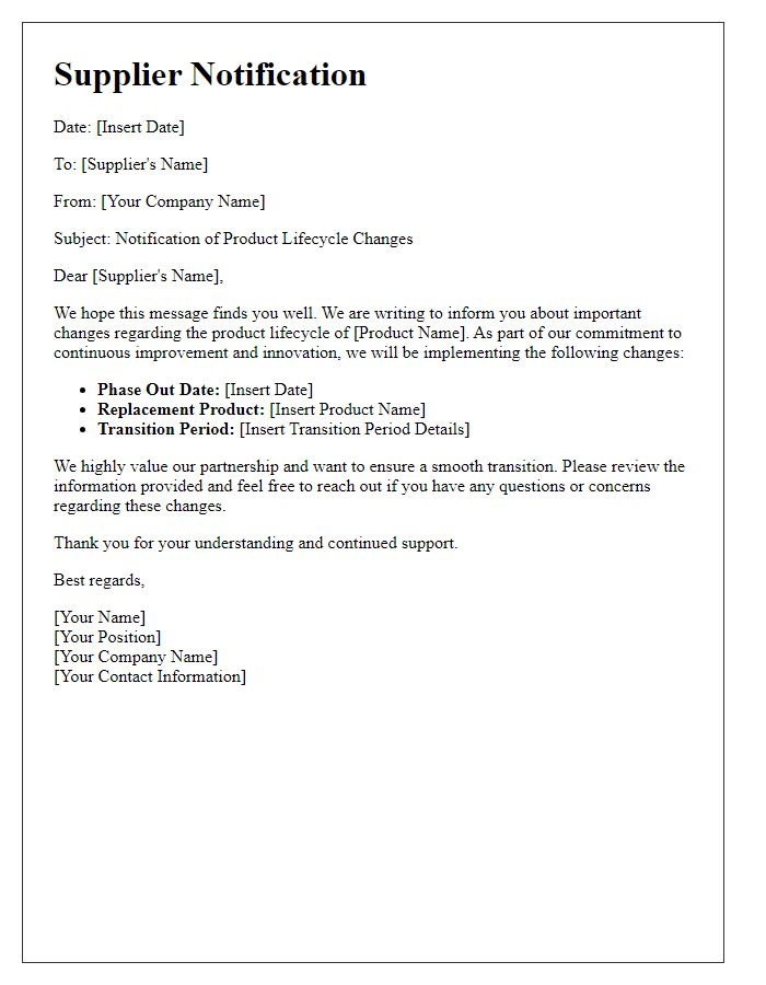 Letter template of Supplier Notification Regarding Product Lifecycle Changes