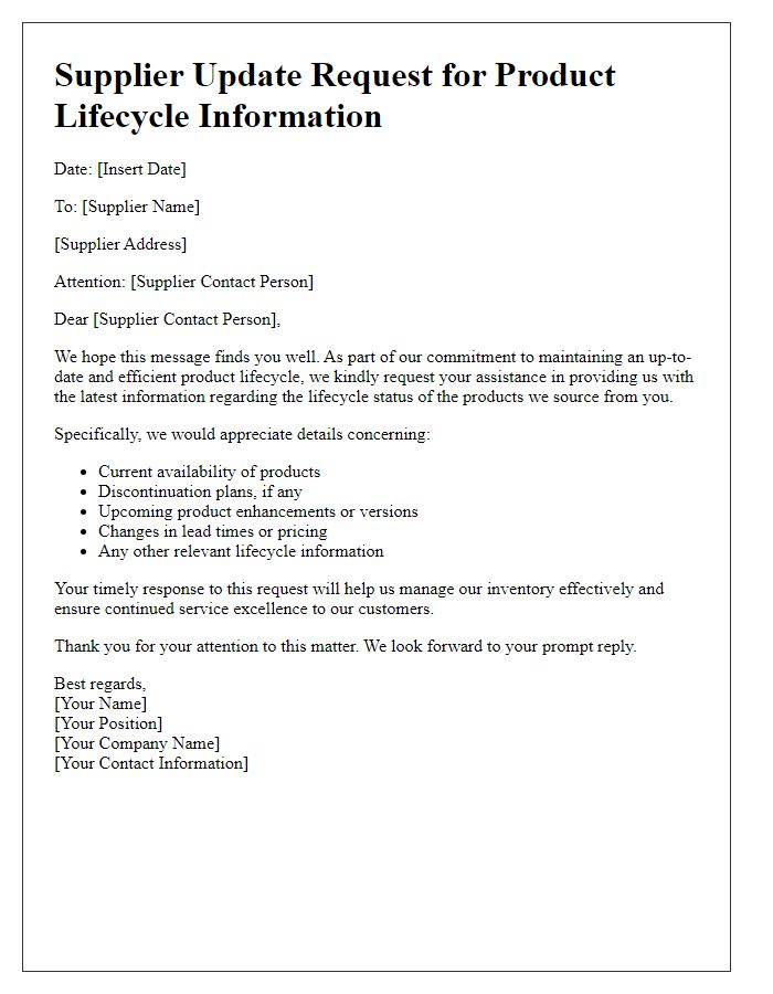 Letter template of Supplier Update Request for Product Lifecycle Information