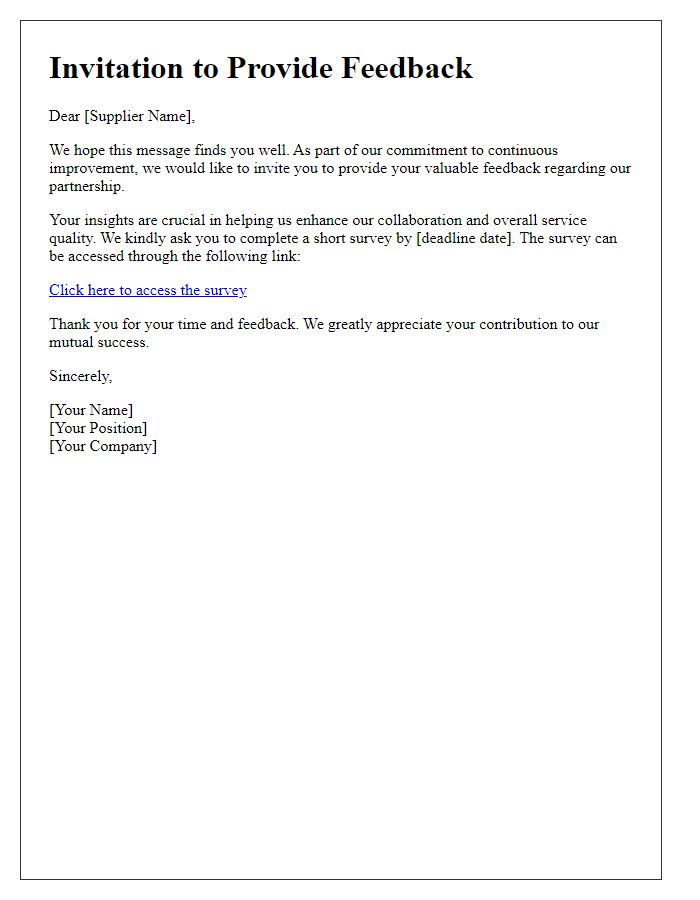 Letter template of supplier feedback collection invitation