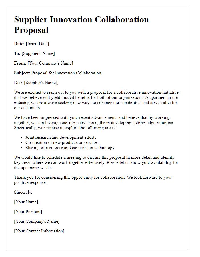 Letter template of supplier innovation collaboration proposal