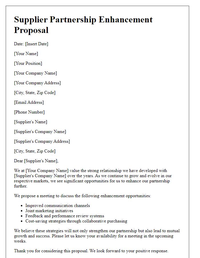 Letter template of supplier partnership enhancement proposal