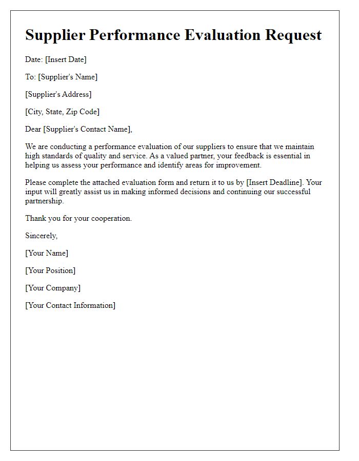 Letter template of supplier performance evaluation request