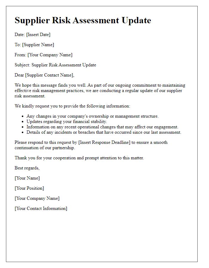 Letter template of supplier risk assessment update