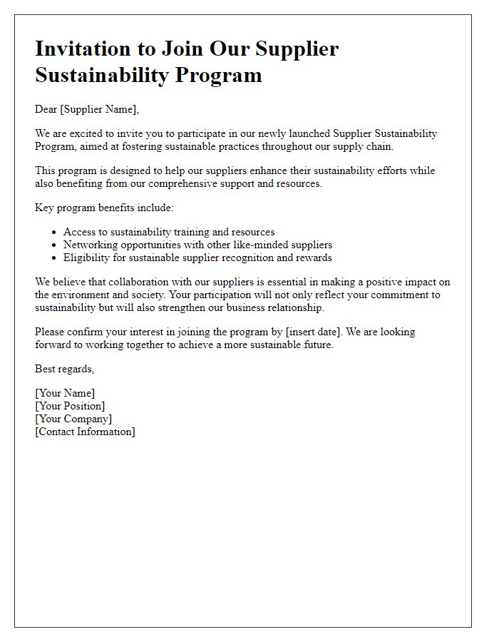 Letter template of supplier sustainability program invitation