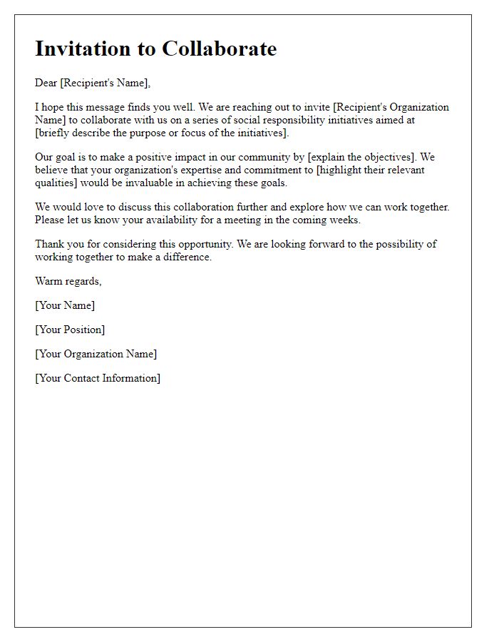 Letter template of Invitation to Collaborate on Social Responsibility Initiatives