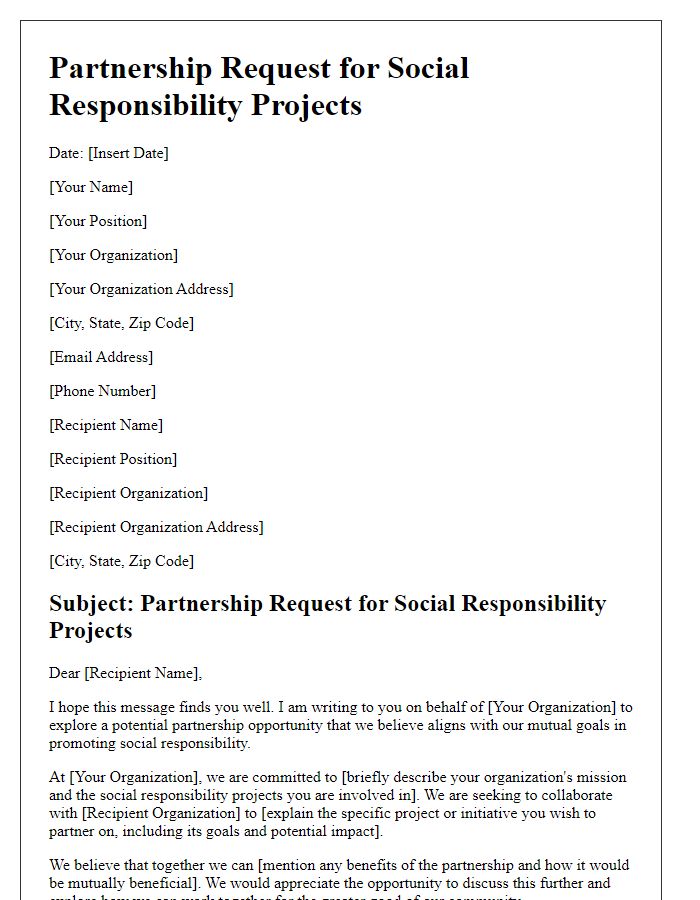 Letter template of Partnership Request for Social Responsibility Projects