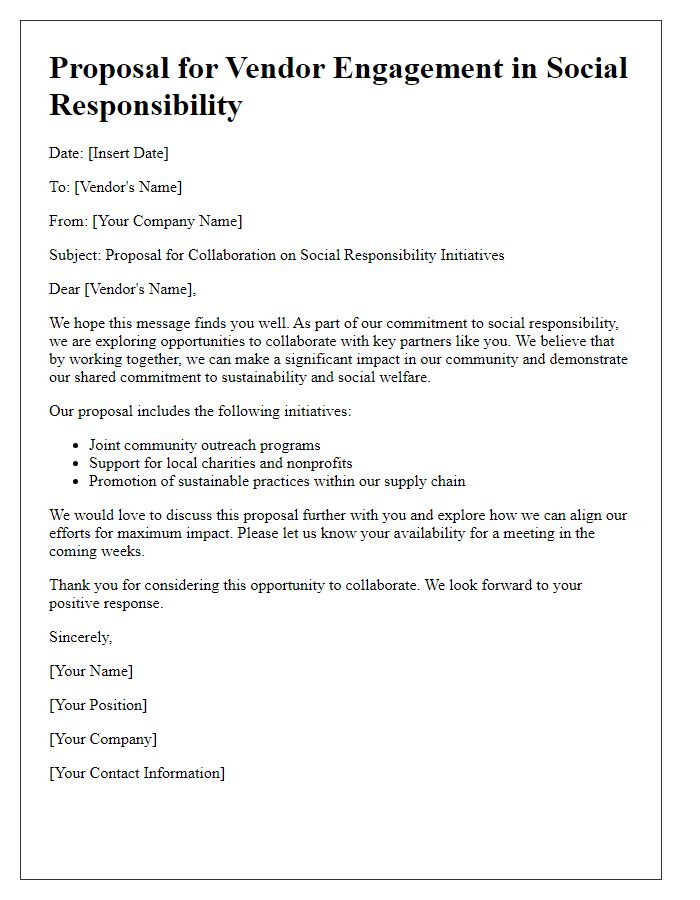 Letter template of Proposal for Vendor Engagement in Social Responsibility