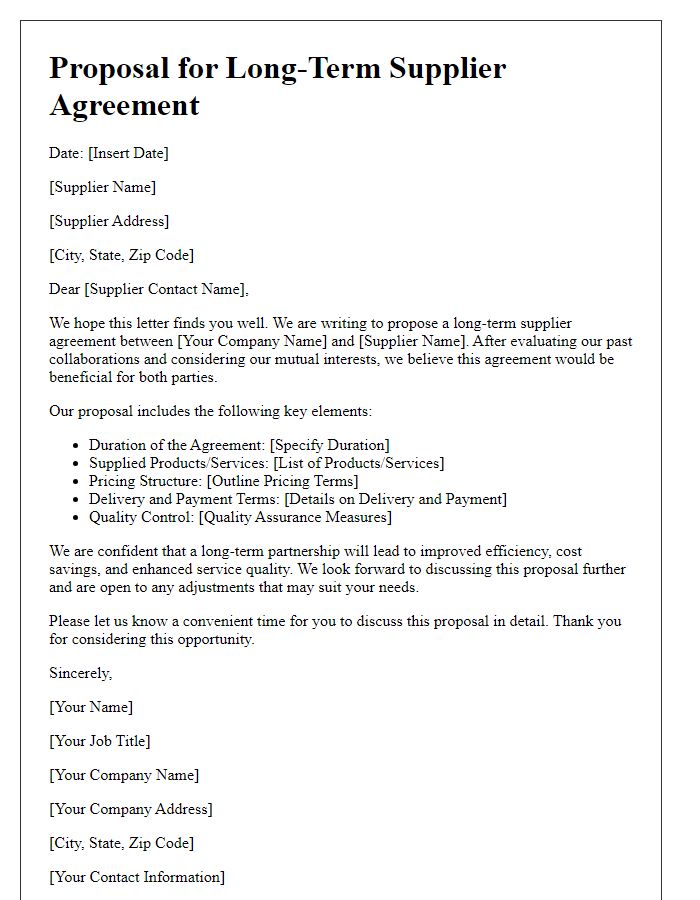 Letter template of proposal for long-term supplier agreements.