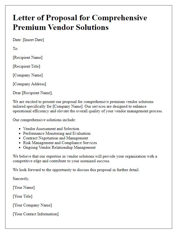 Letter template of comprehensive premium vendor solutions