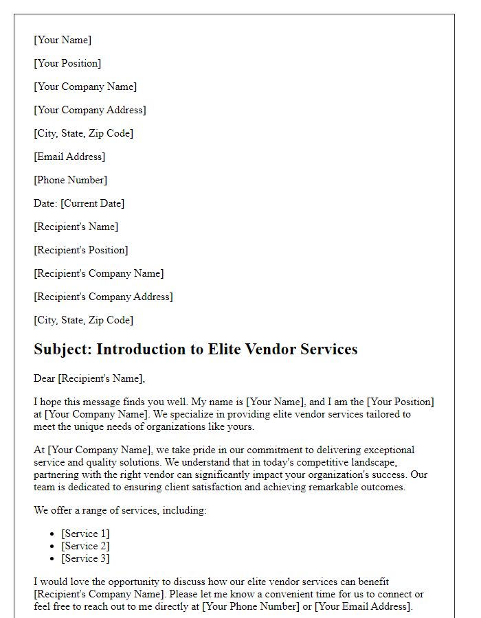 Letter template of elite vendor services introduction